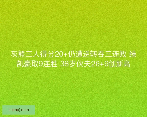 灰熊三人得分20+仍遭逆转吞三连败 绿凯豪取9连胜 38岁伙夫26+9创新高